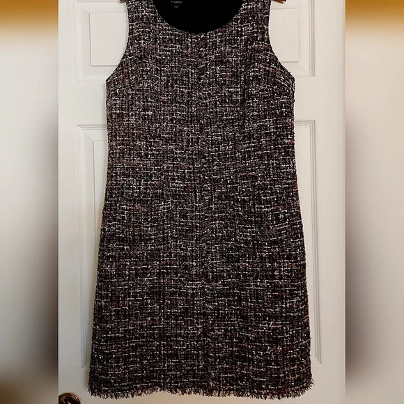 Dark Academia Dress Sleeveless Multitone Tweed Holiday Office Wear - Picture 4 of 14